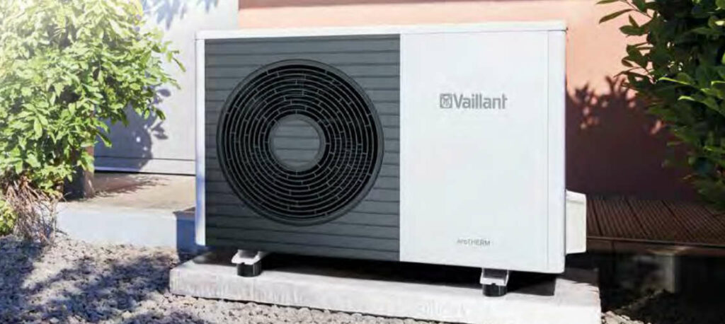 Vaillant air-source heat pump outside a house